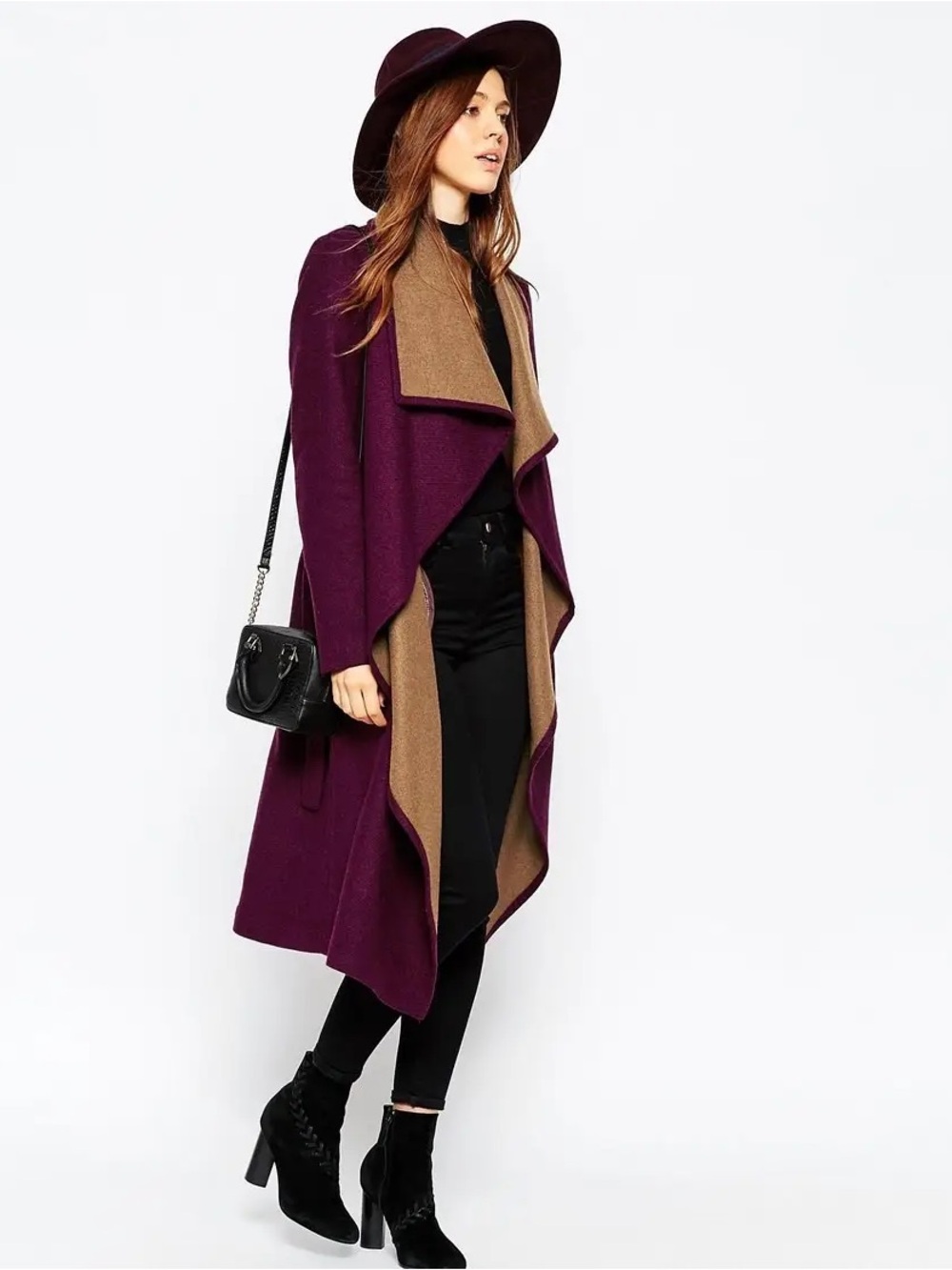 ASOS Women’s Size 4 Plum Purple Wool Blend Waterfall Belted Long Coat Jacket